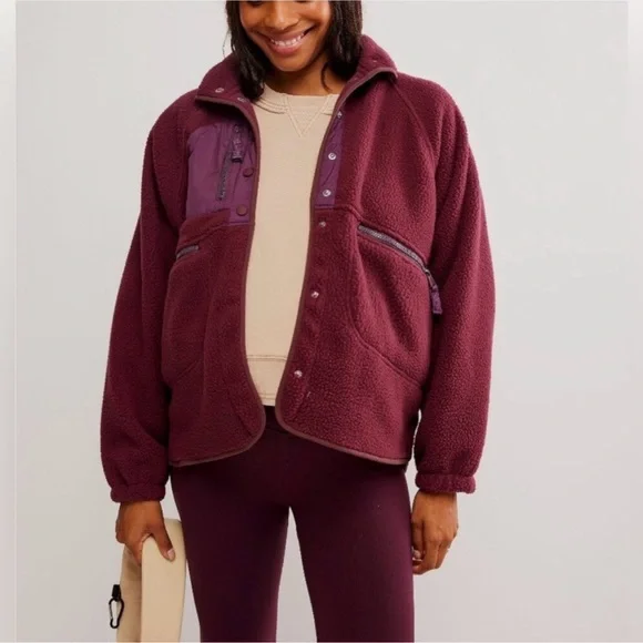 NWT FP Movement X Hatch Hit The Slopes Fleece Jacket, Deep Maroon - Picture 11 of 16